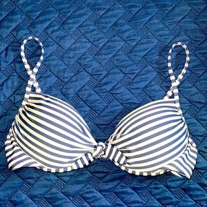 Navy & White Striped Bikini Top